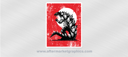 Godzilla and Moon on Red Grunge Background Sticker